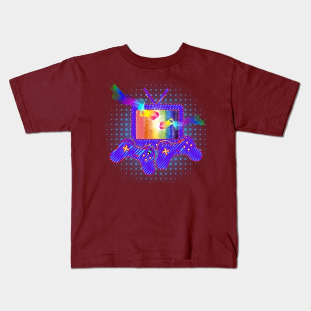 Gamer Gay Pride Rainbow Controllers and TV RED Kids T-Shirt by Smagnaferous